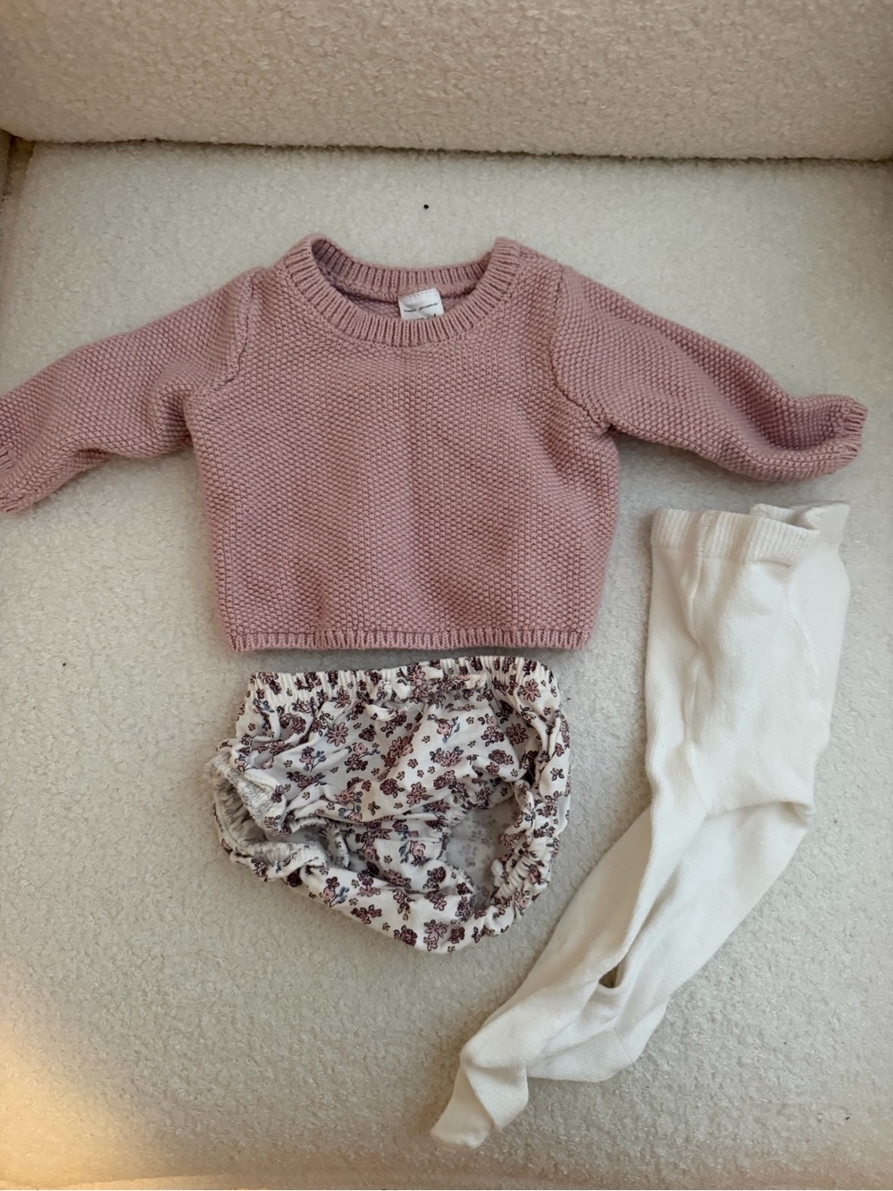Carter's Pink Knit Sweater Set with Cream Floral Bloomers and Tights